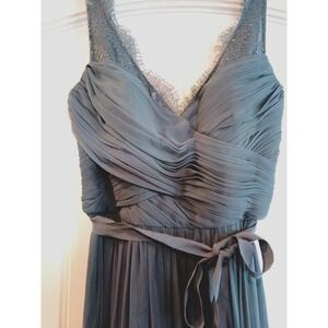 Anthropologie Hitherto Gray Chiffon Lace Maxi Dress Formal Bridesmaid Gown Sz 0